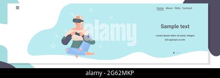 woman wearing vr glasses using joystick girl playing video games using virtual reality goggles Stock Vector