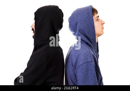Guys Side View in a Hoodie on the White Background Stock Photo