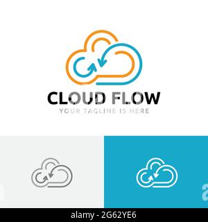 Cloud Flow Arrow Internet Data Technology Line Logo Stock Vector