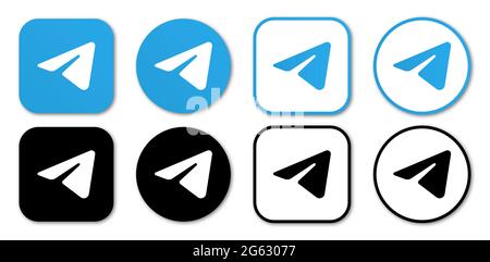 Telegram logo set. Vector editorial buttons isolated on white background Stock Vector