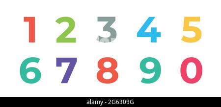 Numbers colourful isolated on white background. Doodle illustration. Stock Vector