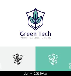 Green Plant Technology Shield Science Research Logo Stock Vector