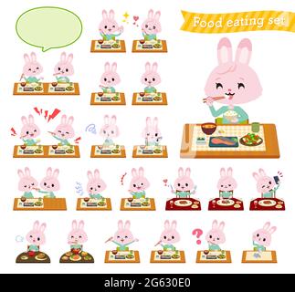A set of rabbit girl about meals.It's vector art so it's easy to edit. Stock Vector