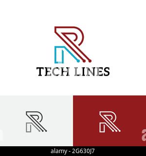 R Letter Shape Technology Lines Internet Business Logo Stock Vector