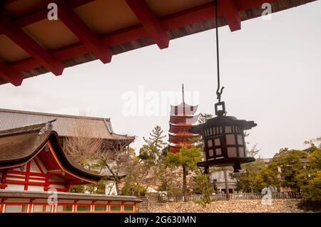 Shinto buildings on Miyajima Island in Japan. Stock Photo