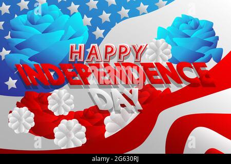 4th of july independence day greeting card, abstract blue, red and white background with flowers. United States national flag colors. Stock Vector