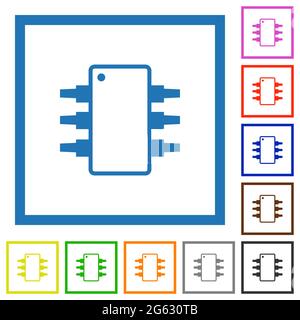 Integrated circuit alternate version flat color icons in square frames on white background Stock Vector