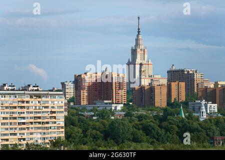 Cityscape of Moscow, Russia with the dominated building of Moscow State University Stock Photo