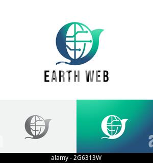 Green Earth Web Global Internet Technology Logo Stock Vector