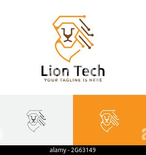 Lion Head Technology Computer Internet Circuit Logo Stock Vector