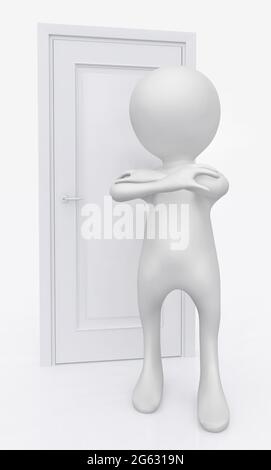 3D figure in front of a front door Stock Photo