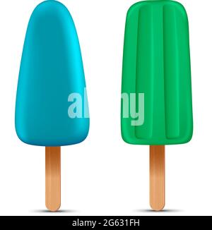 Set of bright realistic homemade frozen popsicle, vector realistic juicy ice cream icon Stock Vector