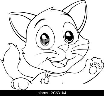 Cat Cute Cartoon Kitten Animal Peeking Sign Stock Vector