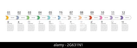 12 data infographics tab thin line index template. Vector illustration abstract background. Can be used for workflow layout, business step, banner, we Stock Vector
