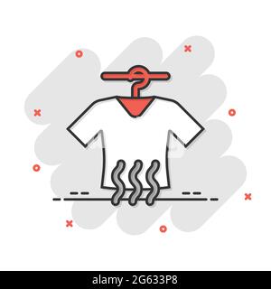 T-shirt washing icon in flat style. Clothes dry vector illustration on white isolated background. Shirt laundry business concept. Stock Vector