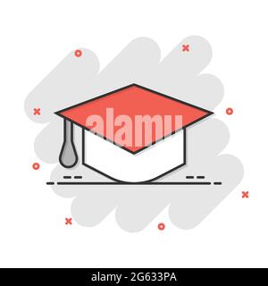 Graduation hat icon in flat style. Student cap vector illustration on white isolated background. University business concept. Stock Vector