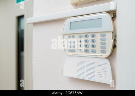 Alarm system in an apartment, house of business office. Surveillance and protection console against rubbery and theft Stock Photo