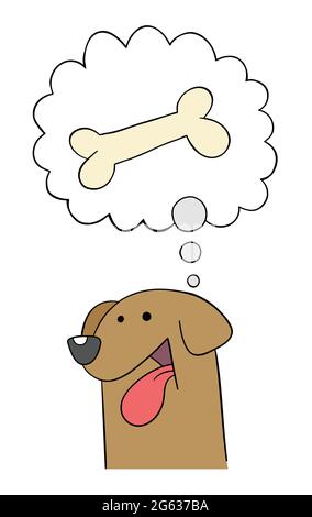 Cartoon dog wants bone, vector illustration. Colored and black outlines. Stock Vector