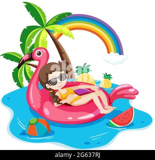 A young woman laying on swimming ring isolated illustration Stock Vector