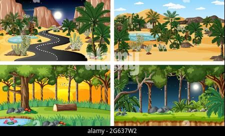 Four different nature horizontal scenes illustration Stock Vector