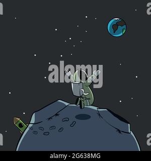 little astronaut amazed by the view on earth Stock Vector