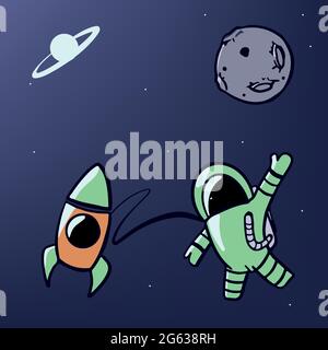 little astronaut waving hello in space Stock Vector