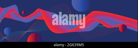 Red wavy line with gradient circles on a dark blue background - Vector illustration Stock Vector