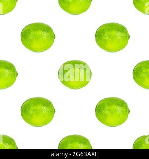 Green limes repeat seamless pattern on white background. Stock Photo