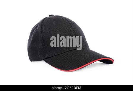 Dark baseball cap with red visor isolated on white background Stock Photo