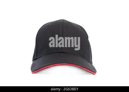 Dark baseball cap with red visor isolated on white background Stock Photo