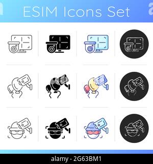 Surveillance management icons set Stock Vector