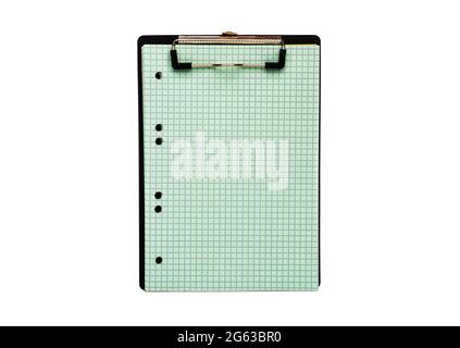 Empty notebook with clip isolated on white background Stock Photo