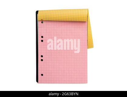 Open notebook with colorful pages isolated on white background Stock Photo