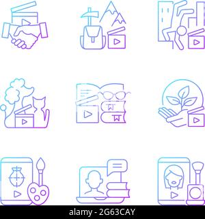 Video content gradient linear vector icons set Stock Vector