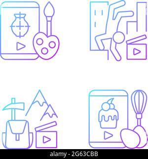 Internet video gradient linear vector icons set Stock Vector