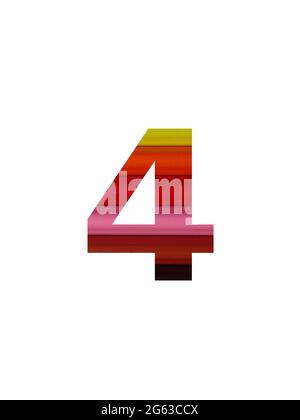 number 4 of the alphabet made with colored pencil, in yellow, orange, red, pink, brown Stock Photo