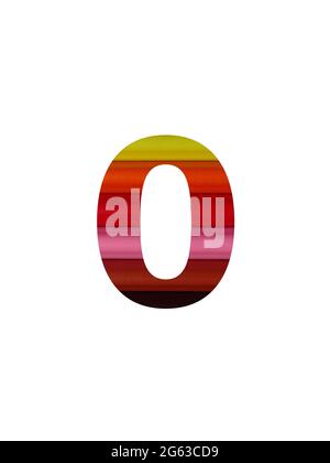 number 0 of the alphabet made with colored pencil, in yellow, orange, red, pink, brown Stock Photo