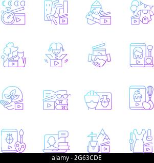 Videography gradient linear vector icons set Stock Vector