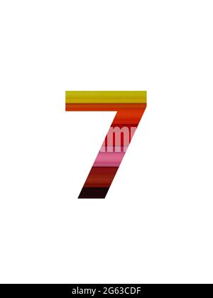 number 7 of the alphabet made with colored pencil, in yellow, orange, red, pink, brown Stock Photo