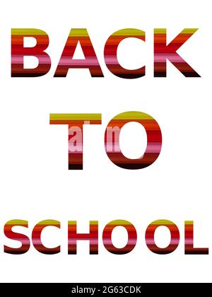 Back to school, text made with letters of colored pencil, in yellow, orange, red, pink, brown Stock Photo