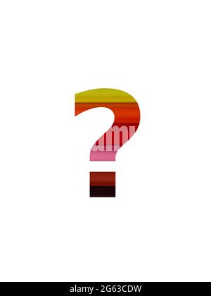 question mark of the alphabet made with colored pencil, in yellow, orange, red, pink, brown Stock Photo