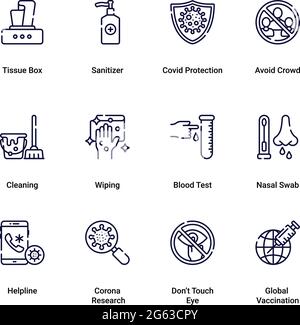 Covid Test line icons. Nasal swab, Blood testing, Waiting time. Social ...