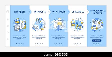 Top shareable posts types onboarding vector template Stock Vector