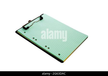 Empty notebook with clip isolated on white background Stock Photo