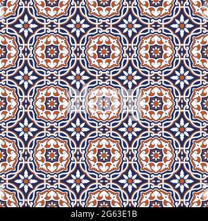 Talavera pattern. Azulejos portugal. Turkish ornament. Moroccan tile mosaic. Spanish porcelain. Ceramic tableware, folk print. Spanish pottery. Ethnic background. Mediterranean seamless wallpaper. Stock Vector