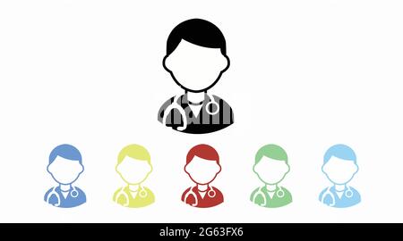 Doctor Icon Set. Vector isolated flat illustration set of a doctor Stock Vector