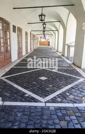 Geometric rhomboid pavement patterns showing subtle texture and refined architectural detail in natural light Stock Photo