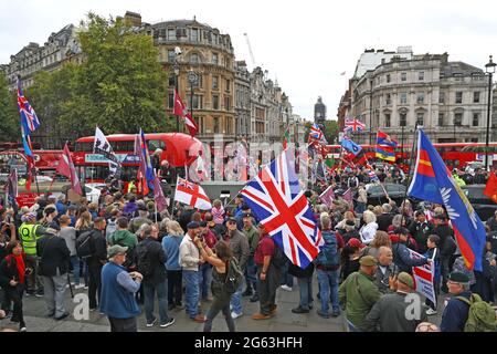 File photo dated 128/09/19 of demonstrators gathered in Trafalgar Square in London as part of a 'Rolling Thunder' protest in support of Soldier F who was being prosecuted for the murder of two men, James Wray and William McKinney, shot during a civil rights demonstration in Londonderry on Bloody Sunday in 1972. The prosecution of two former soldiers over three deaths during Northern Ireland's troubled past have been halted. Issue date: Friday July 2, 2021. Stock Photo