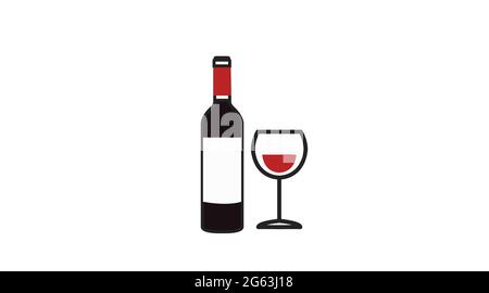 Wine bottle and cup icon. Vector siple editable flat illustration of a bottle of wine and a cup of red wine Stock Vector