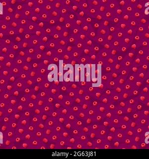 Colorful berry pattern of fresh ripe raspberries on pink background. Contemporary art, flat lay design Stock Photo